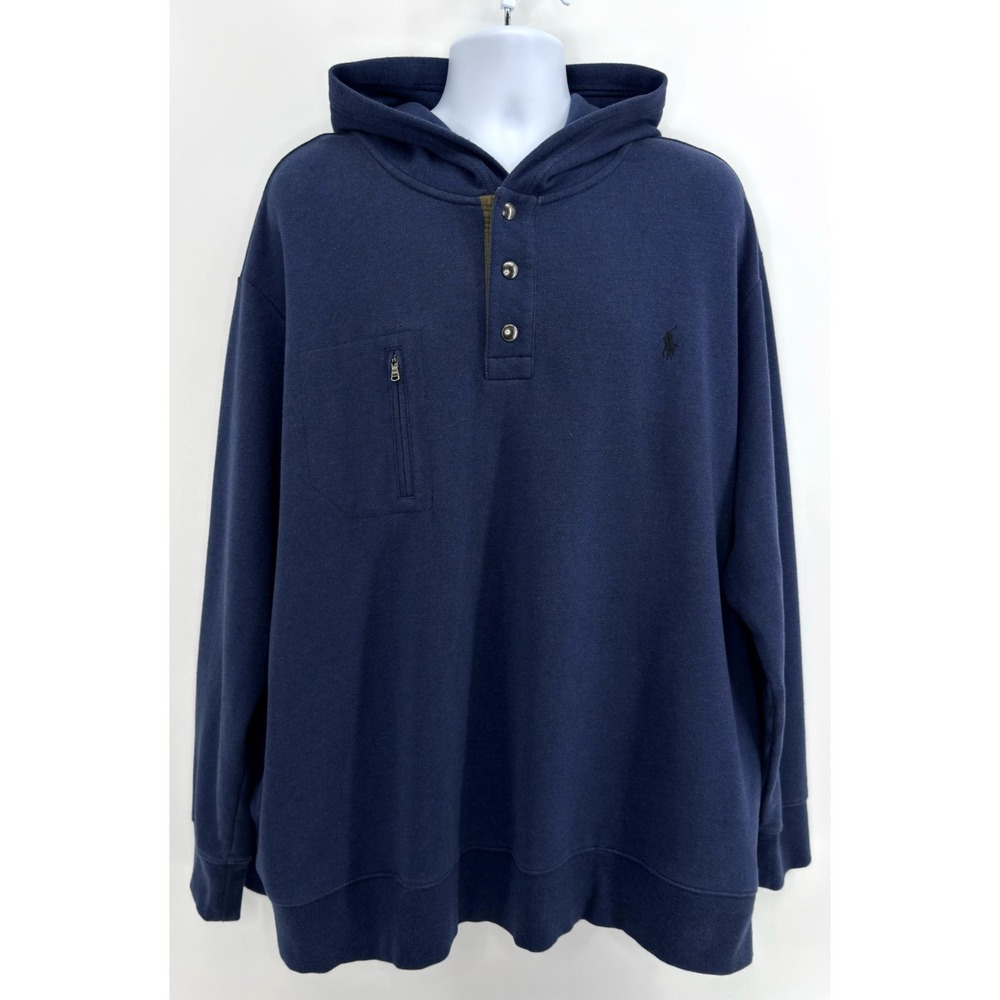 Polo Ralph Lauren Mens Big & Tall 3XLT Lightweight Knit Hoodie Navy - Picture 2 of 15